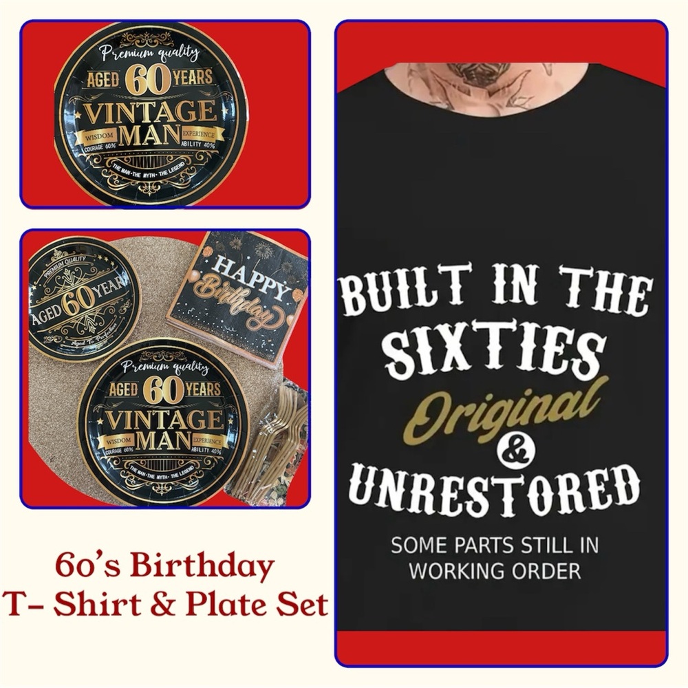 60th Birthday T-shirt paper plates party Built In The 1960s Original Unrestored